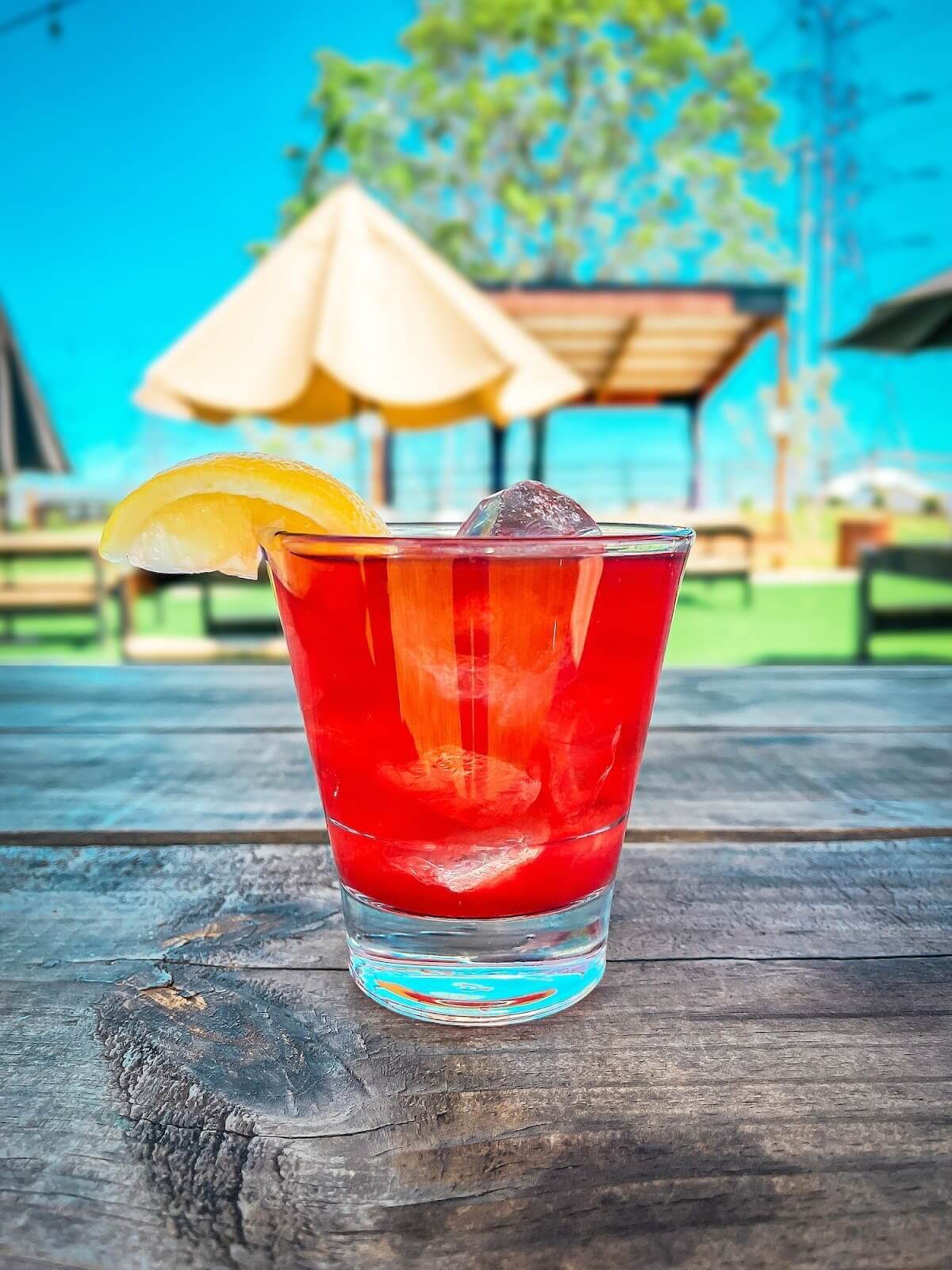 Gin-N-Jam cocktail in a glass.