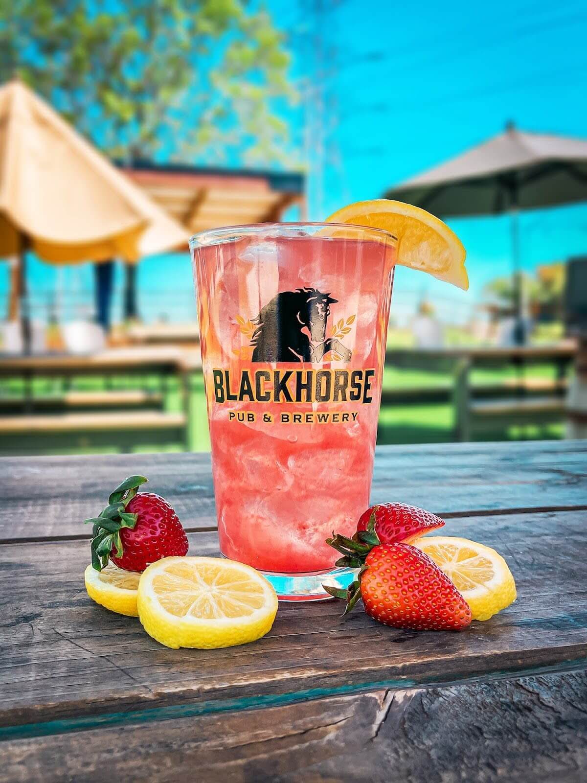 Strawberry Ice cocktail in a Blackhorse glass.